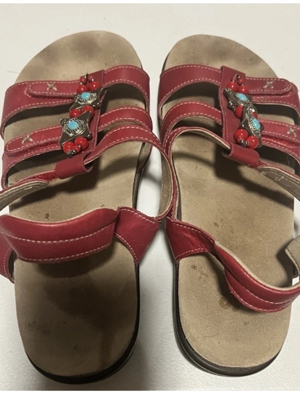 SAS Red Beaded Leather Gladiator Sandals - Picture 3 of 4